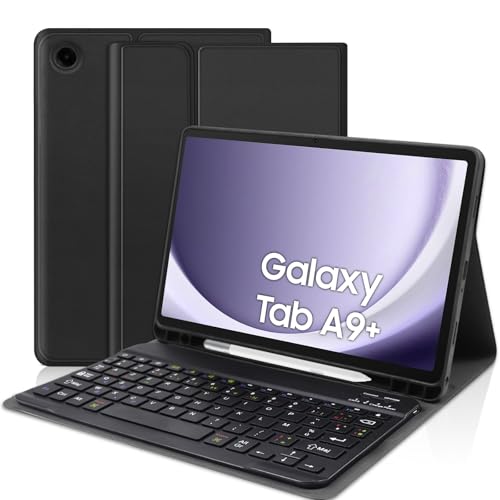 YUEJIDZ Étui Clavier pour Samsung Galaxy Tab A9 Plus/A9+ 11 Pouces,AZERTY Français Magnétique Clavier Coque avec Porte-Stylo pour Galaxy Tab A9 Plus 11