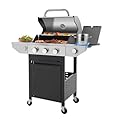 Lyromix Large BBQ Grill Propane with 3-Burners and Side Burner, Outdoor Gas Grill with Porcelain-Enameled Cast Iron Grates, Stainless Steel Camping Barbecue Griddle for Patio, Party, 37000 BTU