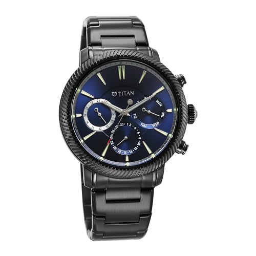 Titan Regalia Stellar Quartz Multifunction Blue Dial Stainless Steel Strap Watch for Men-NS10012NM01 - Image 3
