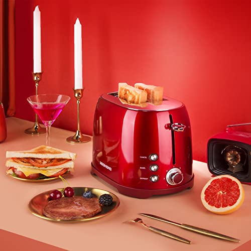 Redmond Toaster 2 Slice, Retro Bagel Stainless Steel Compact Toaster With 1.5”Extra Wide Slots, 7 Bread Shade Settings For Breakfast, 800W (Valentine Red) #TOP4