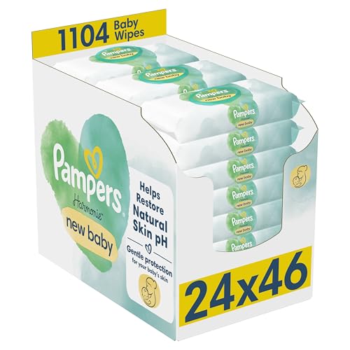 Pampers Harmonie New Baby Wipes Plastic Free 24 Packs of 46 Wipes, 1104 Baby Wet Wipes, Help Restore Natural Skin pH