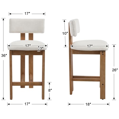 chairus Butaco Farmhouse Juego de 2 Sillas de Barra Modernas de 26” con Respaldo Acolchado Tapizado y Patas de Madera, Blanco miniatura 2