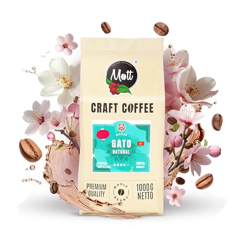 Mott Coffee Gato Natural, 100% Robusta z Wietnamu, Ziarnista, Świeżo Palona, Niska Kwasowość, Gęsta Crema, 1000g