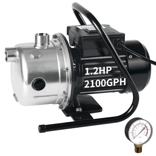 Image of LANCHEZ 1.2 HP Shallow Well Pump, 2100 GPH Stainless Steel Garden Irrigation Pump, 115V Water Transfer Pump, Water Booster Jet Pump for Home Garden Lawn Farm, Black silver