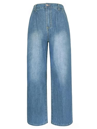 High Waist Jeans Women's Blue Washed Denim Wide Leg Pants Fashion Casual Street Pleated Clothing Ladies Pants2