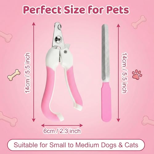BAUCH Cortauñas Perro con Lima de Uñas Rosa, Cortador Uñas Perro Profesional en Acero Inoxidable para Perros & Gatos, Agarre Antideslizante & Protección contra Corte Excesivo - imagen 2