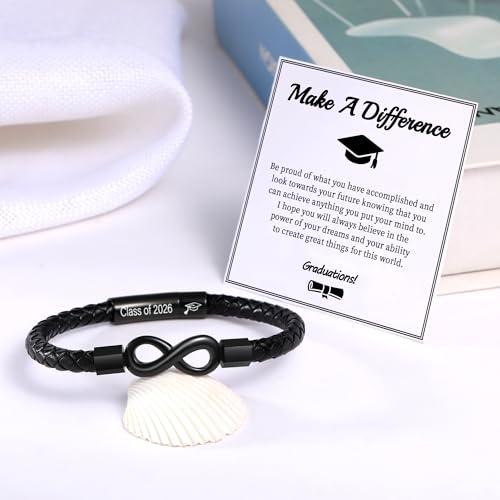 Image of Leather Bracelet Gifts for Men, To My Son Bracelet Fathers Day Bracelet Gifts Dad Grandpa Love You Forever Engraved Birthday Valentines Graduation Gift Infinity Knot Jewelry