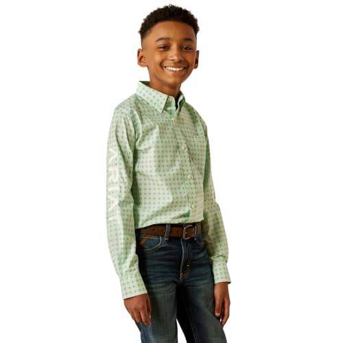 Ariat Boys Team Pierson Green/White Button Up Long Sleeve Shirt