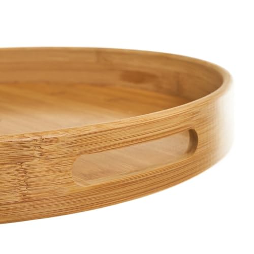 Miniatura 6 de Lolahome Bandeja Redonda Con Asas De Bambú Natural De Ø 40 Cm De Diámetro Y 5 Cm De Alto Para Servir Comida Y Desayunos