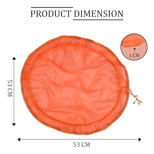 Image of Kuber Industries Organza Double Layer 2 in 1 Shagun Pooja Thalposh Cover Cloth Potli | Wedding Gift Packaging Sagun Potli | Traditional Potli Bag & Thali Cover with Drawstring | Orange