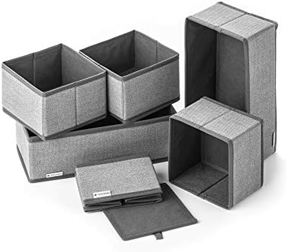 Navaris 6 Pcs Fabric Drawer Organisers - Set of 6 Wardrobe Organiser Storage Boxes Foldable Storage Cubes for Clothes, Socks, Underwear - Grey