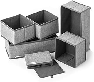 Navaris 6 Pcs Fabric Drawer Organisers - Set of 6 Wardrobe Organiser Storage Boxes Foldable Storage Cubes for Clothes, Socks, Underwear - Grey