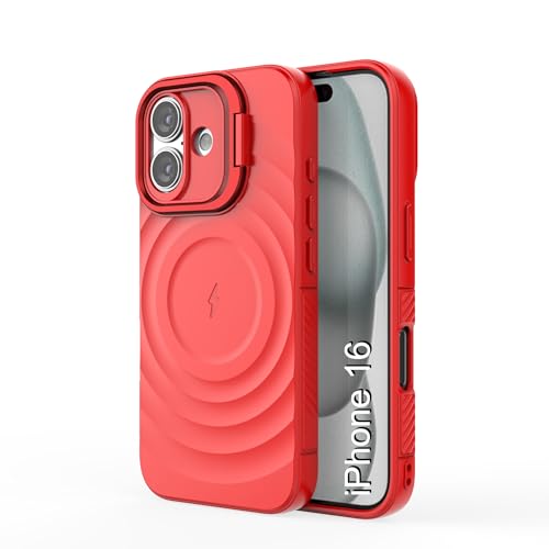 Image of LuxuryKase Shockproof Case for iPhone 16 | Ripple Pattern | Camera Protection | Inner Velvet Fabric Lining | Protective Cover with Enhanced Grip & Wireless Charging Support - Red