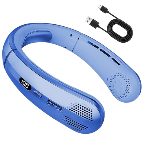 Ventilador de cuello de refrigeración, silencioso sin aspas, ventilador de carga USB, enfriador de viaje portátil con 5 velocidades y pantalla LED para camping, senderismo, escalada de montaña