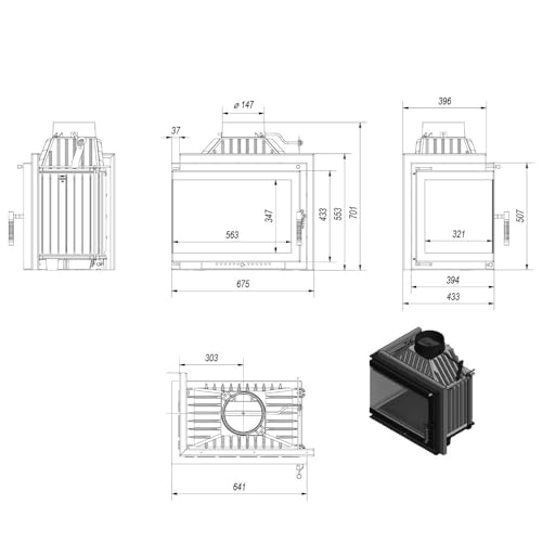 Kratki Kamineinsatz Gusseisen 8kW – Ø150mm – Linksöffnung – Ökodesign – BImSchV 2, HKI-Zertifiziert – Sauberes Glas & Hoher Wirkungsgrad