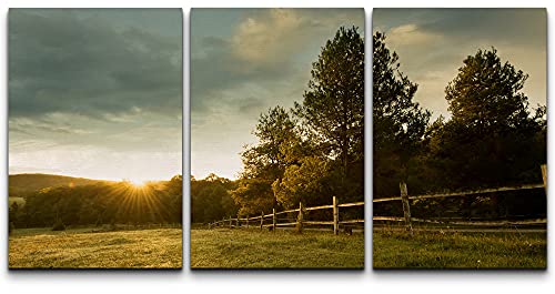 Top Brands wall26 Canvas Print Wall Art Set Sunset on The Green Country Farm Nature Wilderness Photography Realism Chic Scenic Relax/Calm Multicolor for Living Room, Bedroom, Office - 16"x24"x3 Panels