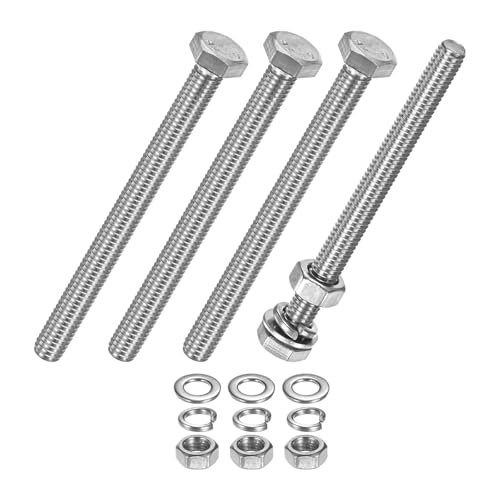 M METERXITY 4-Pack Hex Head Screw Bolt with Nuts Flat &amp; Lock Washers M6x70mm Stainless Steel Bolts and Nuts Kit Fully Threaded Metric Bolt Assortment for Equipment/Machinery