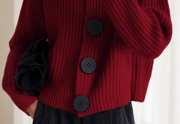 Women's Solid Lapel Cardigan Sweater Jacket Big Button Soft Long Sleeve Knit Sweater Light Coat Tops Outwear4