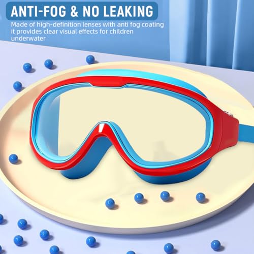 Image of PROBEROS Swimming Goggles for Kids 6-12 Years Old, UV Protection Anti-fog Coated HD, with Leak-Proof Integrated Earplugs, Adjustable Silicone Head Strap & Storage Box