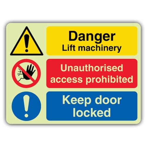 Panneau danger lift machinery photoluminescent 300x225 mm en plastique rigide