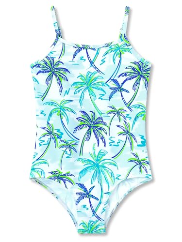 Image of Girls One Piece Swimsuits Adjustable Double Strap for Kids Palm Tree Print Toddler Bathing Suit Size 2T-10
