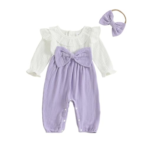 Image of Summffie Newborn Baby Girl Clothes Fall Winter Ruffle Long Sleeve Romper Corduroy Jumpsuit Cute One Piece Outfit