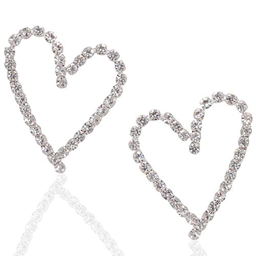 Humble Chic Heart-Shaped Cubic Zirconia Stud Earrings - Hypoallergenic Simulated Diamond CZ Rhinestone Hoops Crystal Post Ear Studs for Women, Heart Silver Tone, 1.1 inch, Asymmetrical Hearts