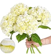 Nubry 22.44In Beige Hydrangea Artificial Flowers,4Pcs Latex Faux Real Touch Large Hydrangea Flowe...