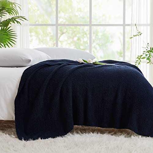 Image of CYMULA Knit Throw Blanket for Couch Navy Blue-Super Soft Lightweight Plush Fuzzy Fluffy Cozy Blankets and Throws for Sofa Bed, 50x60 inches