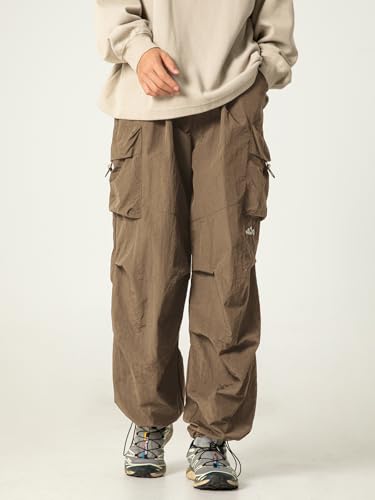 Mens's Baggy Cargo Pants Casual Parachute Pants Loose Fit Hip Hop Harme Lightweight Water Resistant Pants with Pockets Khaki4