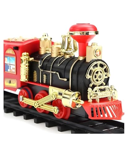 Image of Choo Choo Toy Train Set with Long Track, Realistic Smoke & Sound Effects, Battery Operated, Built-in Flashlight, Circular Track System, Immersive Play for Kids- Pack of 1- Color May Vary