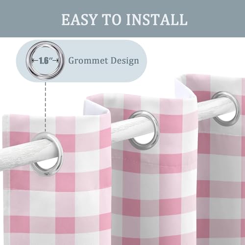 Checkered Plaid Blackout Curtains, 90 Drop, Pink and White Gingham Printed Curtains for Living Room, Bedroom, Eyelet Drapes for Window Home Decor, 66x90 Inch 2 Panels l5ax1-133 - Image 5