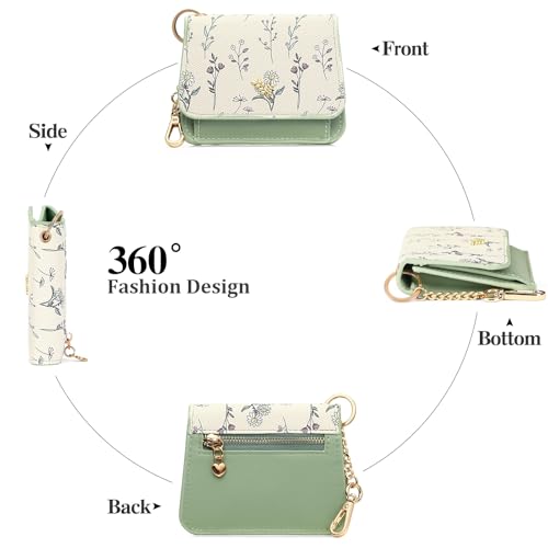 GAEKEAO Small Wallet for Women RFID Blocking Slim Keychian Wallet Floral Vegan Leather Card Holder with Zip Pocket ID Window4