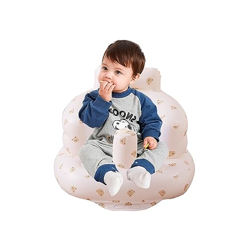 Image of Baby Inflatable Seat for Babies 3-36 Months, Built in Air Pump Infant Back Support Sofa, Infant Support Seat Toddler Chair for Sitting Up, Baby Shower Chair Floor Seater Gifts (Bear Head)