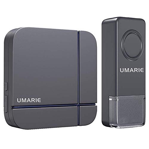 Wireless Doorbell Grey, Plug in Waterproof Doorbell Kit, Best Cordless Door Chime with 1000 feet/300m Range, 52 Chimes, IP55 Waterproof Button, 5-Level Volume & Blue LED Light-Umarie