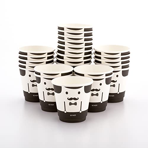 Image of Restaurantware 8 Ounce Paper Coffee Cups, Pack of 25 Monsieur Design Disposablea€ inchLeakproof, Recyclable, Black and White Insulated Hot Beverage Holders, Matching Lids Available and Sold Separately