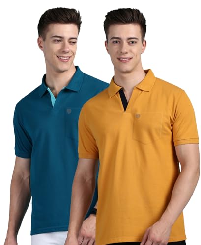 Image of Lux Cozi Men's Regular Fit Polo Neck Half Sleeve Solid Casual T-Shirt with Chest Pocket COZI 2122 MST EMRD 5XL 2PC