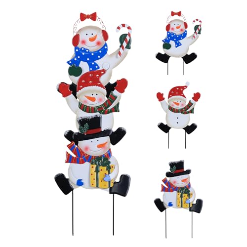 YEAHOME Outdoor Christmas Decorations, Stacked 3 Snowman Decorative Garden Stakes