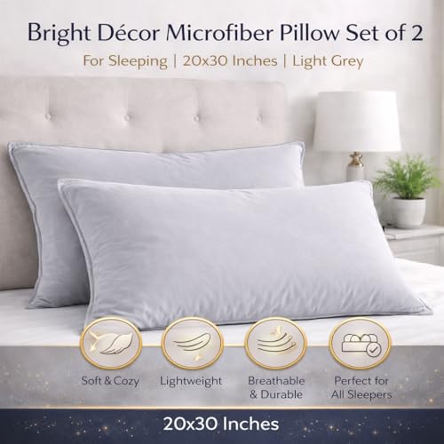 Image of Microfiber Pillow Set of 2 for Sleeping - 20x30 Inches, Light Grey