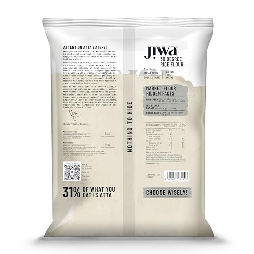Image of Jiwa 30 Degree Rice Flour /Atta | 1 Kg | Patented Cold Pressed Flour | Slow Ground | Puffed Soft Rotis | Chawal Ka Atta | Gluten Free (Pack of 2)