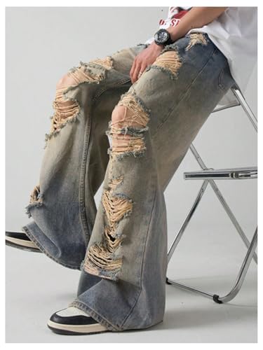 Verdusa Men's Hip Hop Ripped Distressed Jeans Straight Leg Vintage Washed Denim Pants Streetwear4