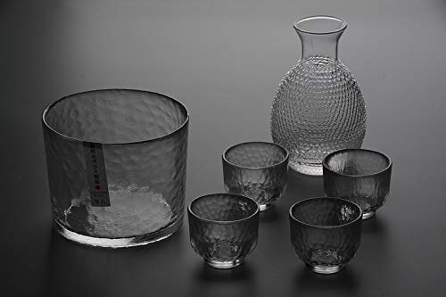 [Recommended Sake Set For Sake Lovers] 280Ml Sake Bottle Set Glass Sake Bottle & 4 50Ml Sake Cups Tokkuri That Is Compatible With Microwave Ovens And Is Ideal For Sake Set With Warmer #TOP2