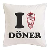 I Love Döner – Kissenhülle 40x40 cm Baumwolle – Kebab Jufka Dönerbude Bring D – Wohnung Klassisch