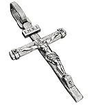 ZENLUNANO Crucifix Cross Necklace Medium - Exquisite Jesus Pendant Only, Slatted Cross, Antique Silver Plated, Fade-Resistant, Skin-friendly, Christian Jewelry for Men and Women