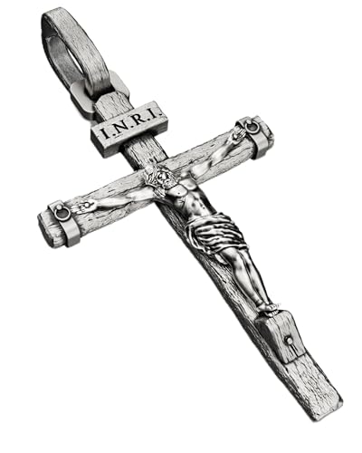 ZENLUNANO Crucifix Cross Necklace Medium - Exquisite Jesus Pendant Only, Slatted Cross, Antique Silver Plated, Fade-Resistant, Skin-friendly, Christian Jewelry for Men and Women