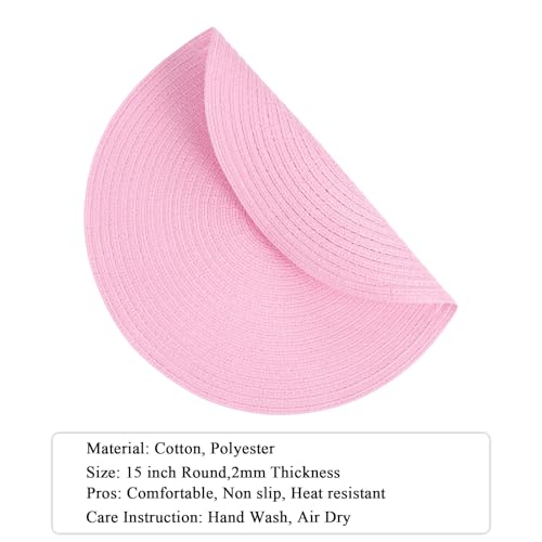 Image of SHACOS Round Braided Placemats Set of 4 Washable 15 inch Round Table Mats for Dining Table Place Mats Home Wedding Party Decor (Pink, 4)