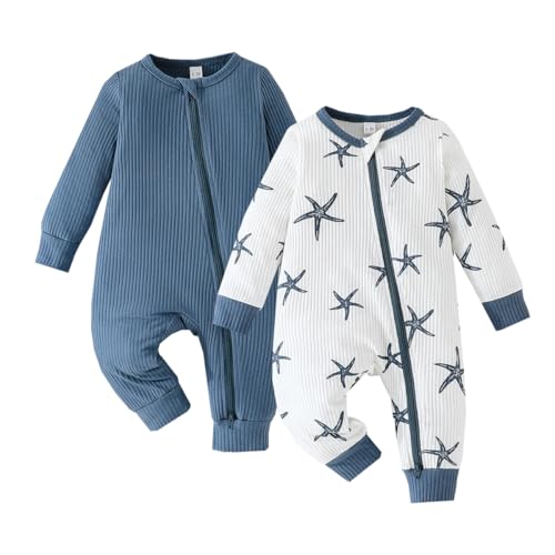 Image of Bafeicao Unisex Baby Boy Girl 2/3 Pack Rompers Long Sleeve 2 Way Zipper One Piece Jumpsuits Clothes Sets