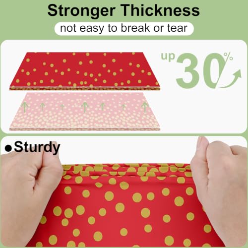 Image of Smiry Plastic Table Cloth Disposable 8 Pack, 54 x 108 Inch Rectangle Waterproof Tablecloth, Printed Gold Table Runner Style for Birthday Weeding, Party Decorations, Leakproof & Sturdy, Gold and Red