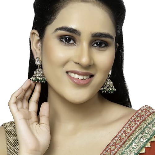 Gold-Plated Kundan & Pearls Dome Mirror Jhumka Earrings