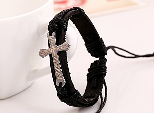 Nuie- Fashion Christian Leather Cross Stainless Steel Adjustable Wrap Bracelet For Men & Women (Leather) (N0122) #TOP1